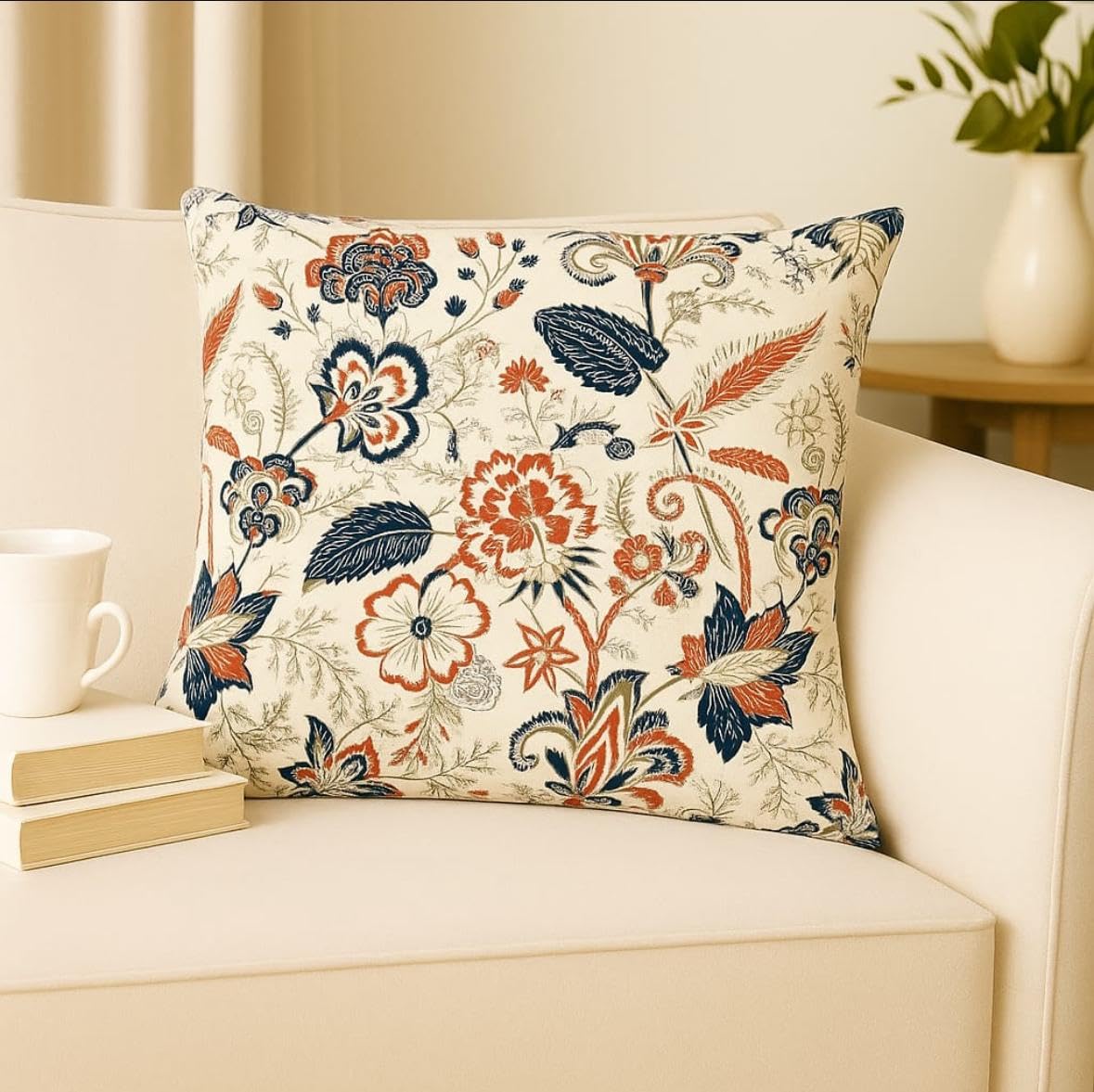 AMAZE ATTIRES Velvet Cushion Cover 16x16 Inch – Set of 2 Decorative Throw Pillow Covers for Sofa, Couch or Bed – Designer Printed Square Cushion Covers – Home Decor (Blue Red Floral)