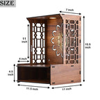 BOQP Wooden Pooja Stand for Home Mandir for Home Temple for Home and Office Puja Mandir for Home and Office Wall with LED Spot Light Product (H- 15.5, L- 11.5, W-11 Inch)