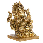 SVARUP Brass Lord Ganesh Ganpati Sitting On Lotus Ganesha Idol for Puja Home Decor Gift Height 3 inch