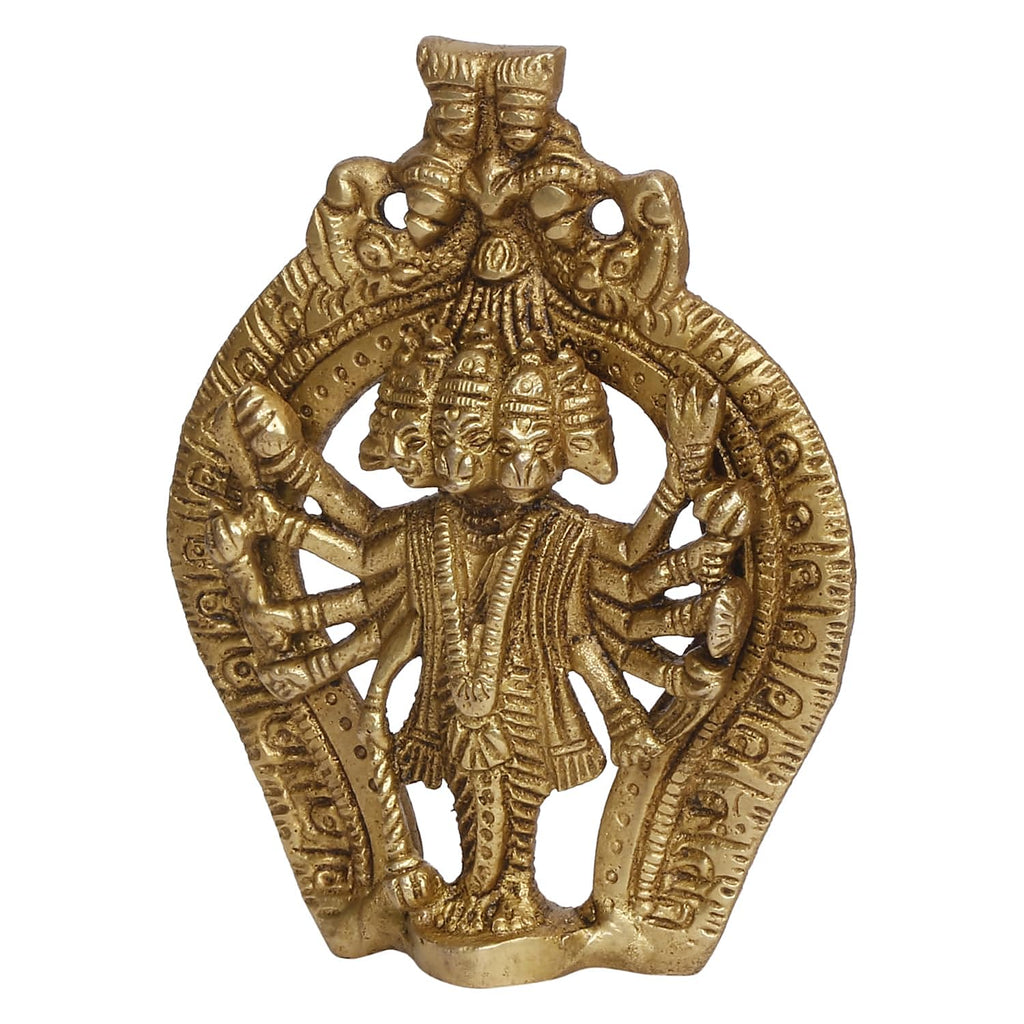 ARTVARKO Panchmukhi Hanuman Brass Wall/Door Hanging Bajrangbali Idol Entrance for Home Office 5 Inches