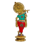 SVARUP Brass Krishna Statue for Living Room Showpiece in Multi Color Height 12 Inch