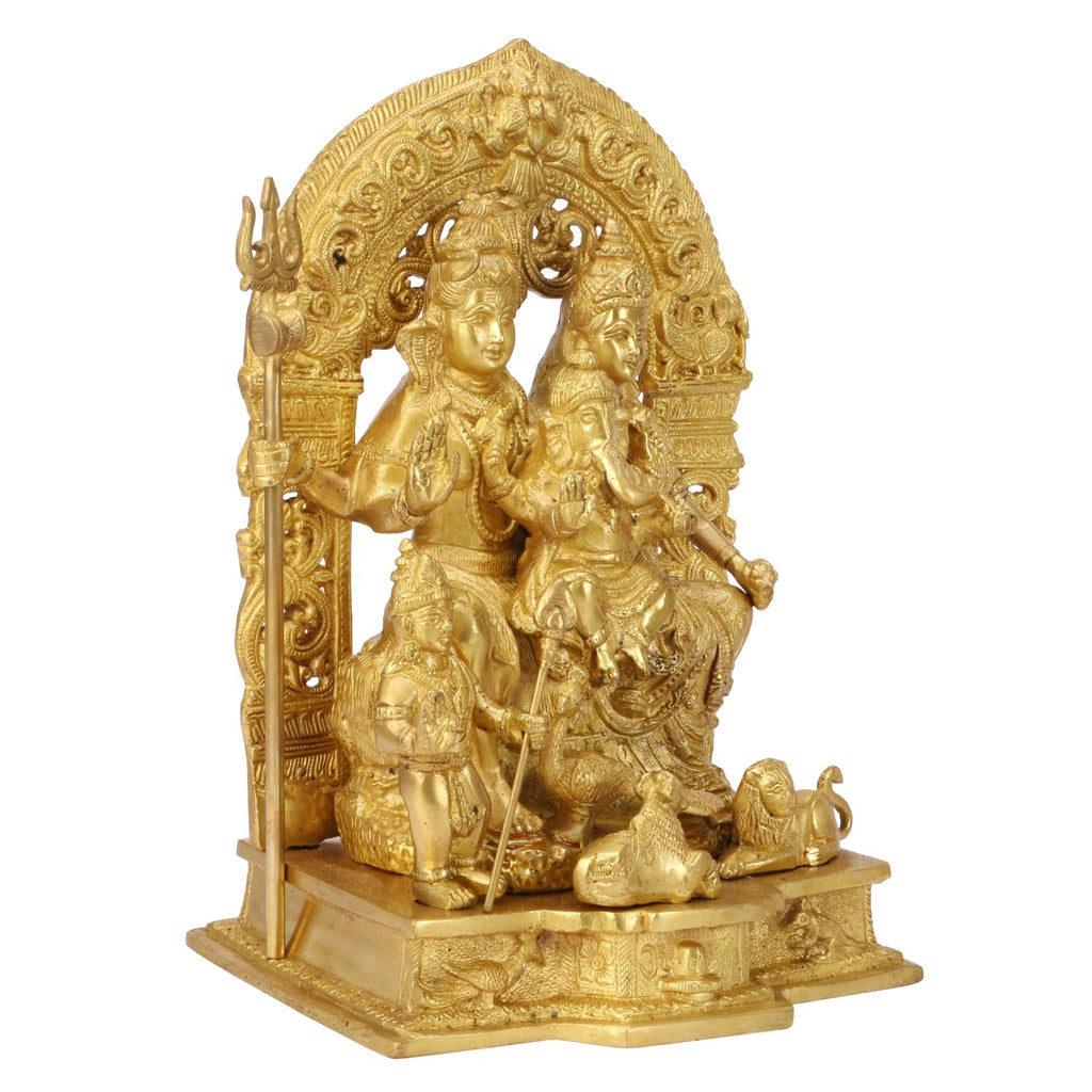 SVARUP Brass Shiva Parvati Shiv Parivar Shankar Bhagwan Ganesh Family Murti Idol Statue Sculpture Gold Color Height 12 Inches