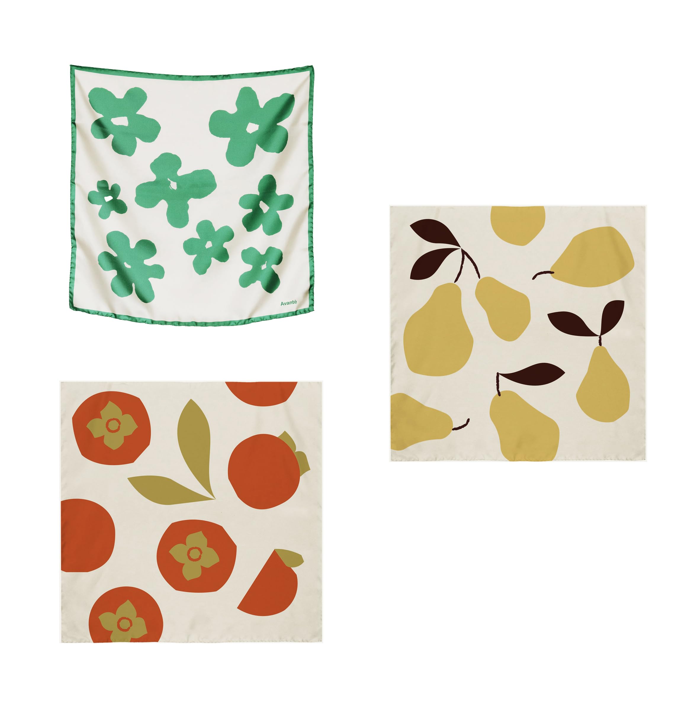 NK Textiles Women's Floral Geometric Drawing Printed Square New York Style Satin Head Scarf - Neck Scarf (22x22) (3-Piece Set)