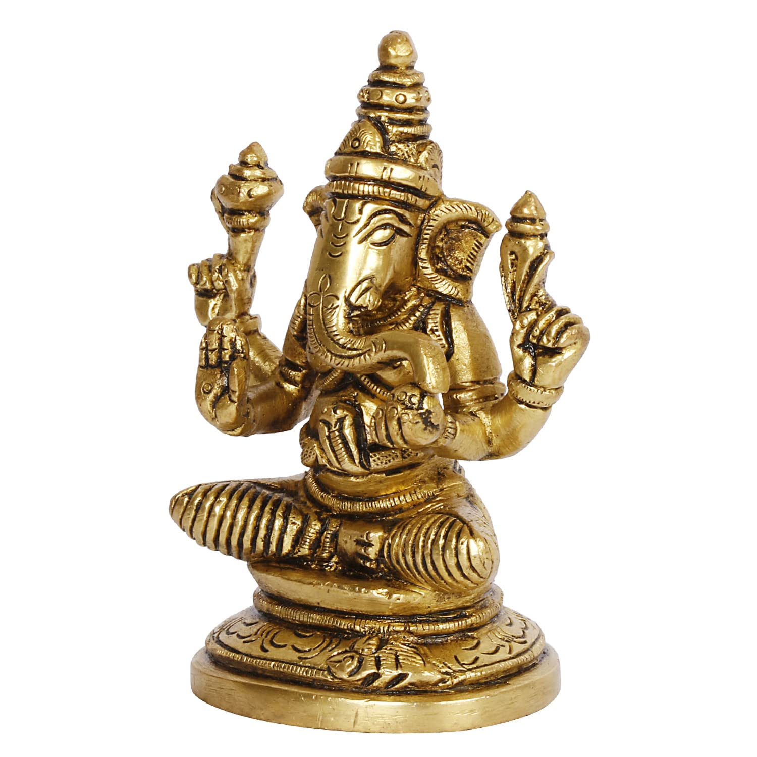 ARTVARKO Brass Lord Ganesha Sitting Statue Idol Ganesh Murti Home Decor for Puja Height 3.5 Inches