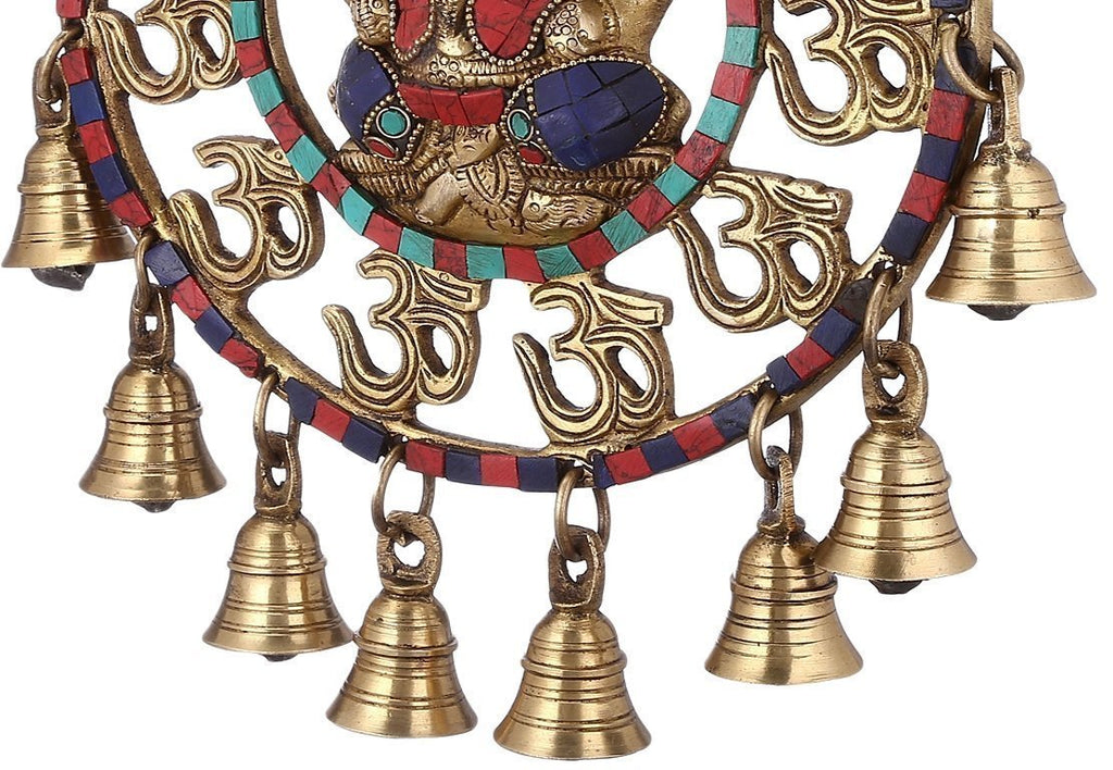 ARTVARKO Brass Om Ganesha Bells Wall Hanging with Spectacular Gemstones