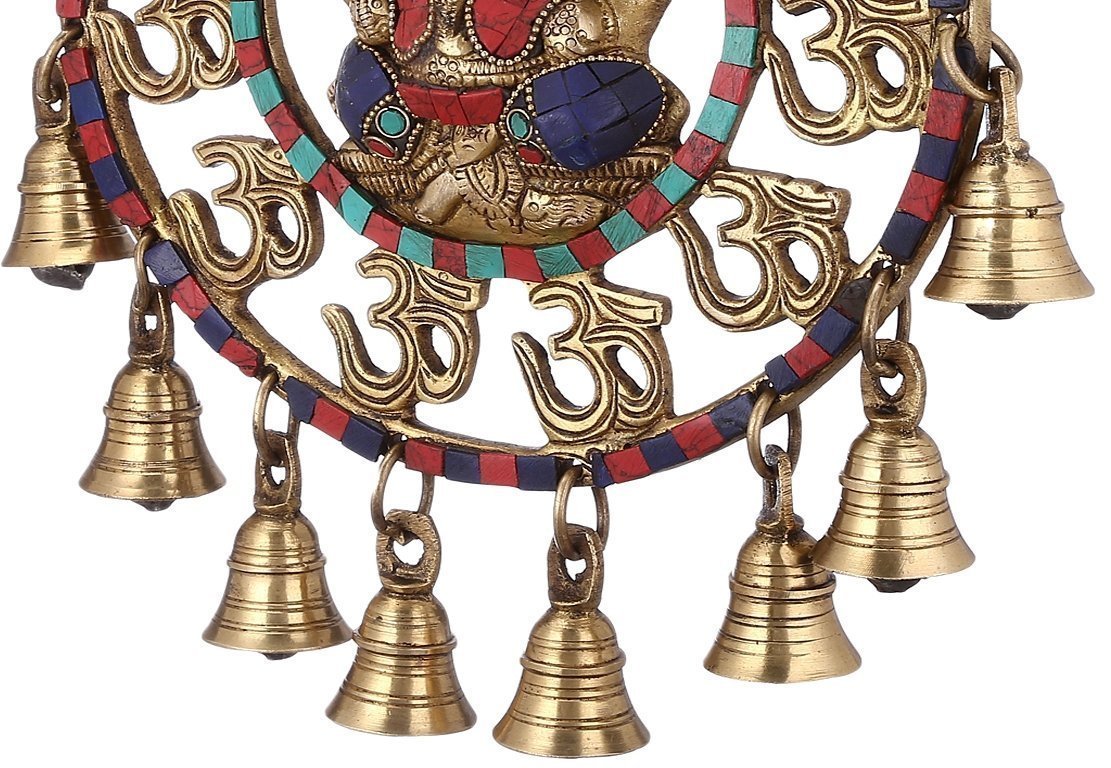 ARTVARKO Brass Om Ganesha Bells Wall Hanging with Spectacular Gemstones