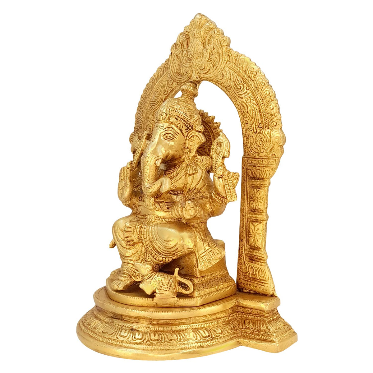 Artavrko Brass Lord Ganesha Sitting Singhasan with Mooshak at Leg Ganesh Bhagwan Idol Ganpati Murti Metal Statue 10 Inch