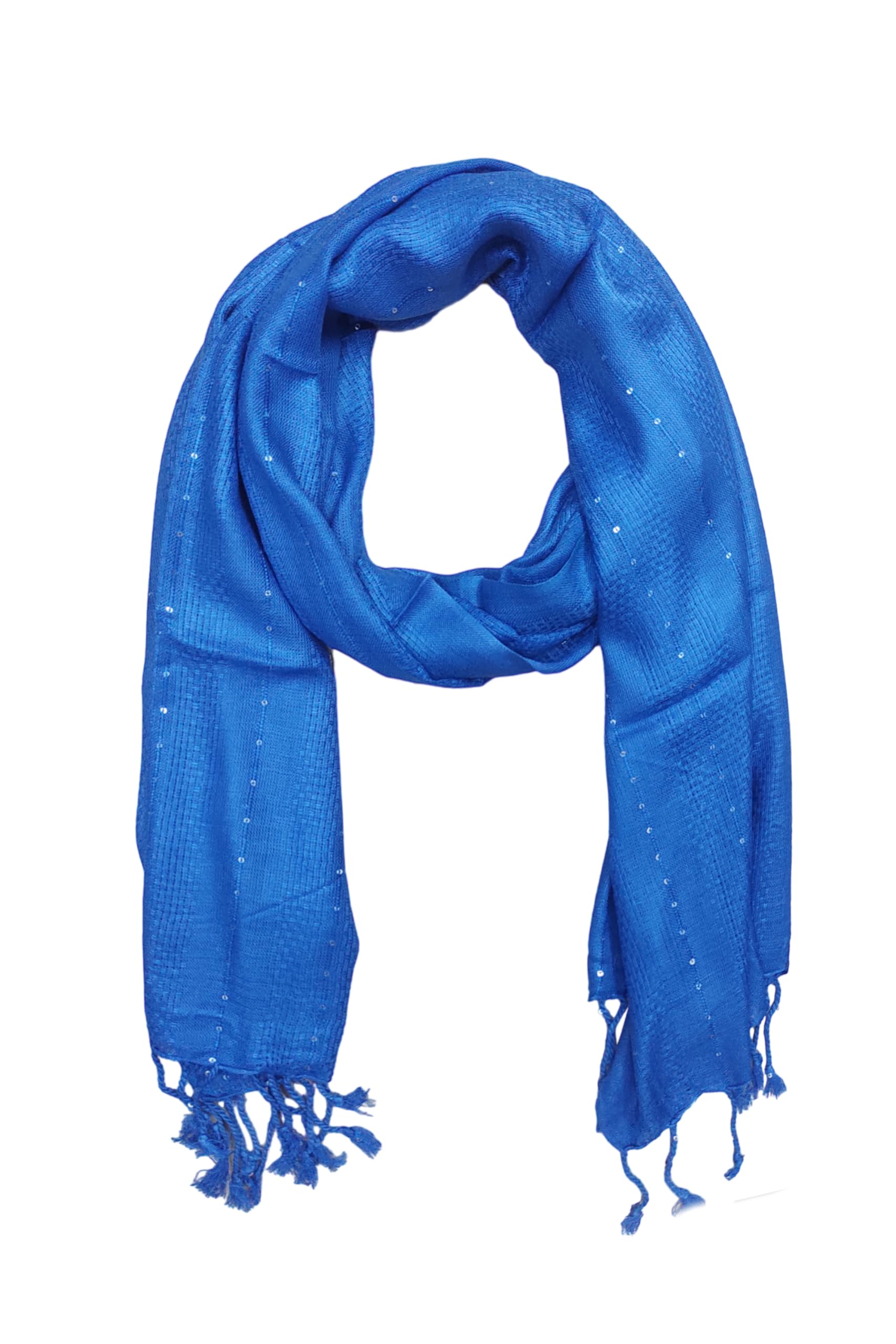 URBAN LADIIIZ Solid Sequin Stole with Tassels for Women & Men – Soft Lightweight Rayon Fabric | Available in 10+ Colours (ROYAL BLUE)