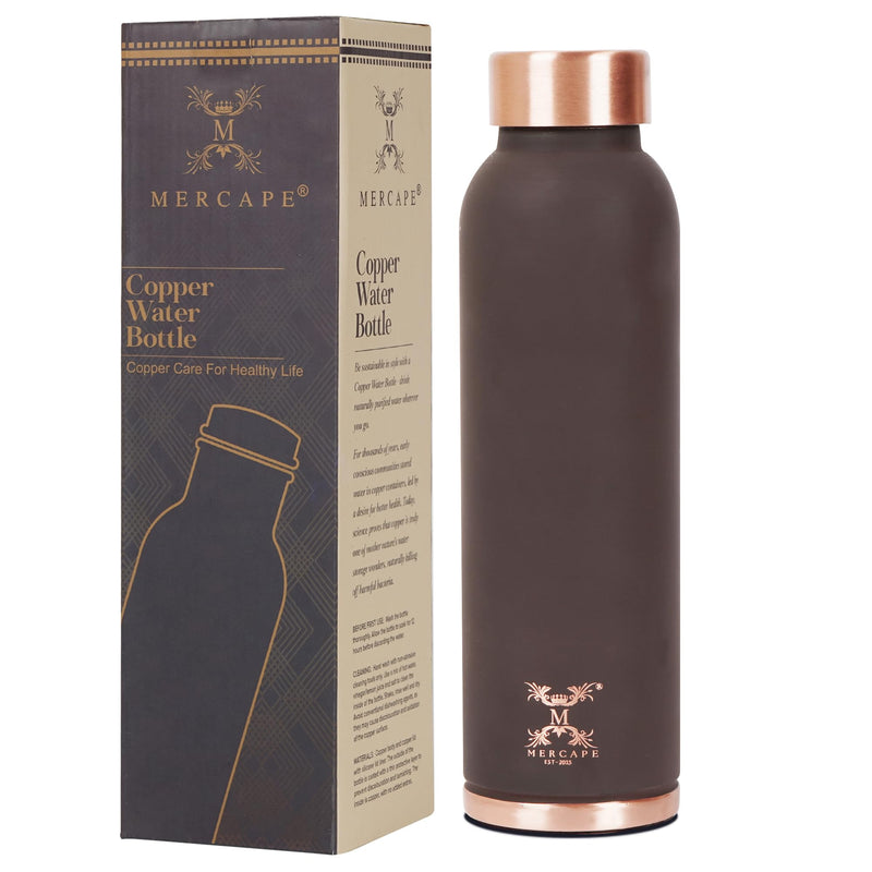 MERCAPE Pure Copper Color Water Bottle 950 ml | Matte Finish Reusable Metal Bottle with Leak-Resistant Cap | Suitable for Home, Office & Travel (Matte Brown)