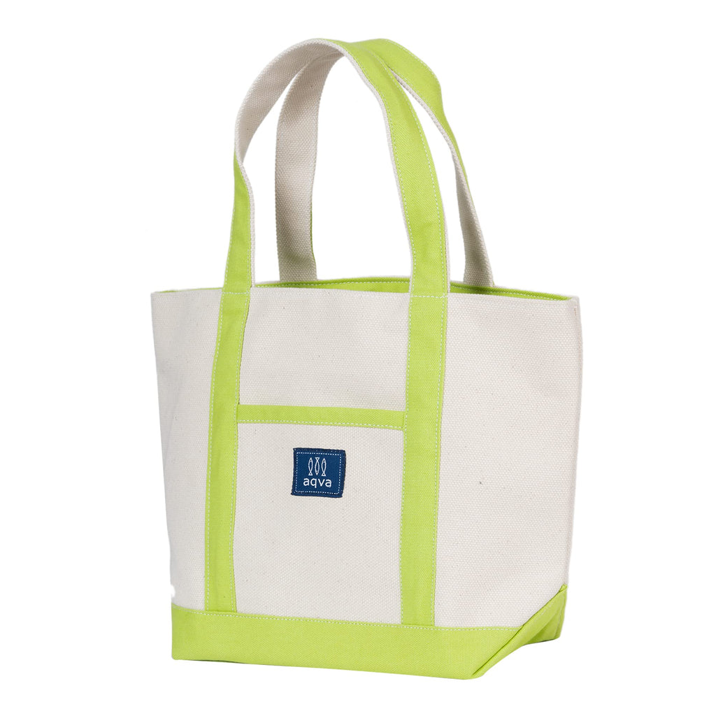 AQVA Premium Cotton Eco friendly Canvas Mini Tote Bag, Multipurpose Handbag/Shoulder Bag For Shopping, Travel, Grocery, Work, Beach, Office, College (Lime)