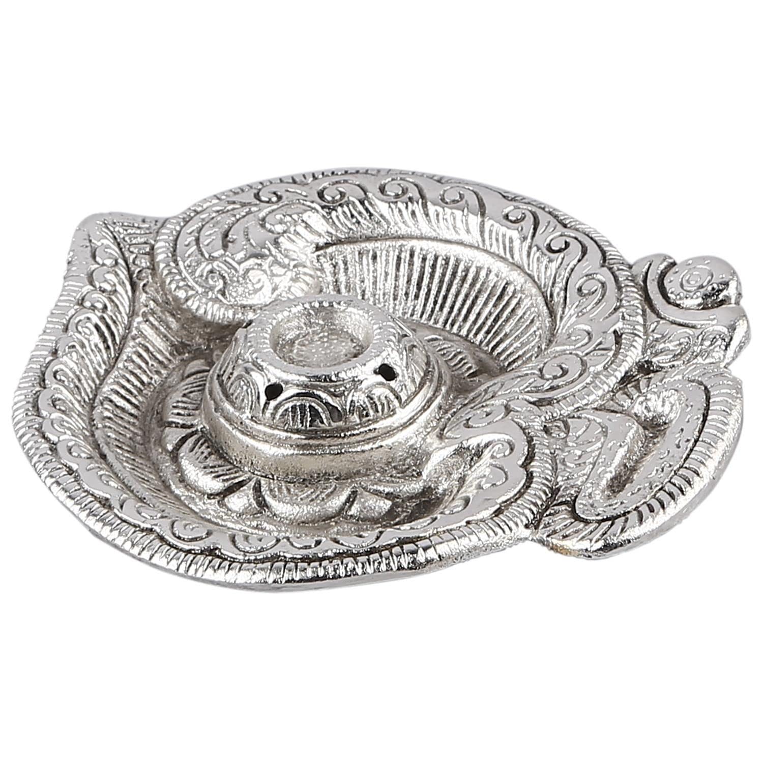 Kridaykraft Om Shaped Metal Silver Plated Incense Stick Holder (Agarbati Stand)