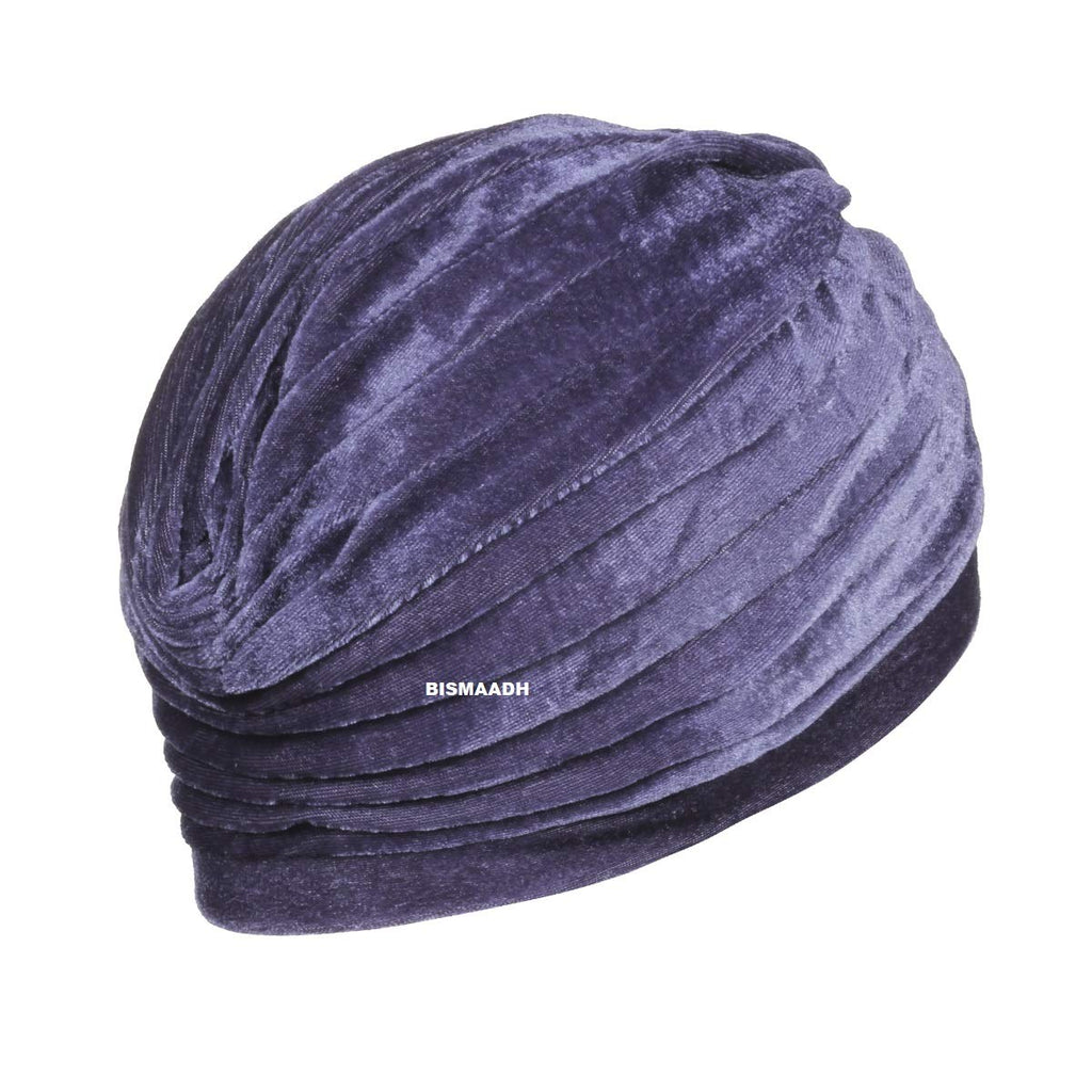 BISMAADH Velvet Soft Pleated Pre Tied Knot Readymade Turban/Pagri Head Wraps for Men & Women Grey