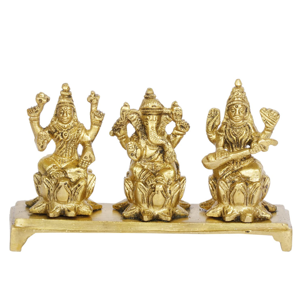 ARTVARKO Lakshmi Ganesha Saraswati Idol Ganesh laxmi Brass Metal Murti Statue for Diwali Puja Home Office Success Entrance Decor Good Luck Gift (LxBxH 14x4x8 cm)