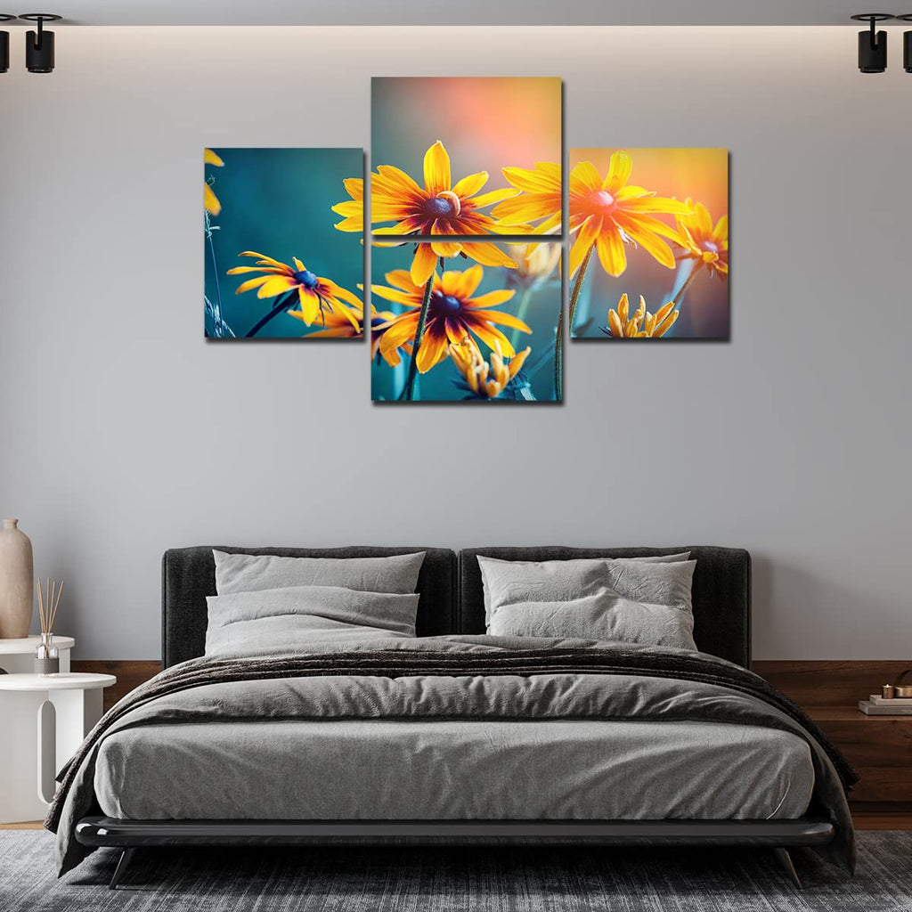 VIBECRAFTS Beautiful Flowers In A Garden 4 Pieces Canvas Wall Painting Fitted With Wooden Frame For Home | Office | Living Room | Gifts (PTVC4Pcs4_16504)