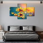 VIBECRAFTS Beautiful Flowers In A Garden 4 Pieces Canvas Wall Painting Fitted With Wooden Frame For Home | Office | Living Room | Gifts (PTVC4Pcs4_16504)