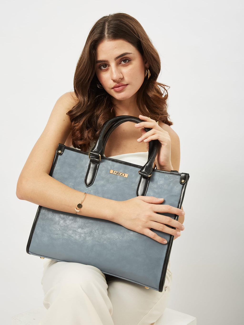 Fargo Regal Vegan Leather Tote Bag for Women | Laptop Compartment, RFID Pockets, YKK Zipper, Large Office Handbag | Shoulder Bag for College & Daily Use | Made in India (Grey)