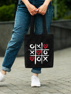 DOODLE Canvas Tote Bag for Women – Eco-Friendly Cute Heart Printed Reusable Shoulder Bag with Outer Zip & Inner Zip Pocket, Spacious Tote for Shopping, Office, College, Valentine Gift, Beach & Travel