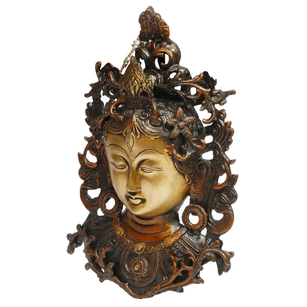 ARTVARKO Pure Brass Tara Face Tibetan Buddha Buddhist Idol Deity Mask Fengshui Vastu Wall Hanging Showpiece Decoration 11 Inch.