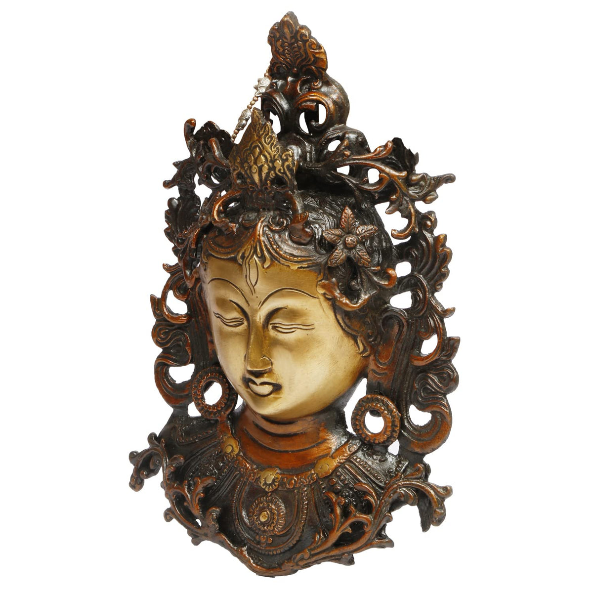 ARTVARKO Pure Brass Tara Face Tibetan Buddha Buddhist Idol Deity Mask Fengshui Vastu Wall Hanging Showpiece Decoration 11 Inch.