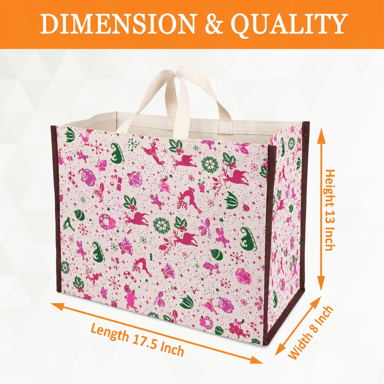 DOUBLE R BAGS Big Heavy Duty Large Eco Cotton Canvas Grocery Shopping Bag for Men & Women Vegetable Milk Fruits with Hand Carry Handle Lunch Box Jhola Tote Bags (Christmas, Pack of 3)