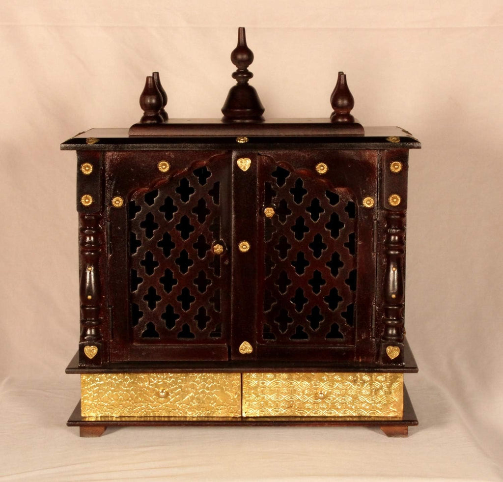 Wood To Cart Beautiful Wooden & Brass Temple/Pooja Mandir for Home and Office/Wall Mounted Temple/Puja Stand(Black Brass - 18x9x22 inches)