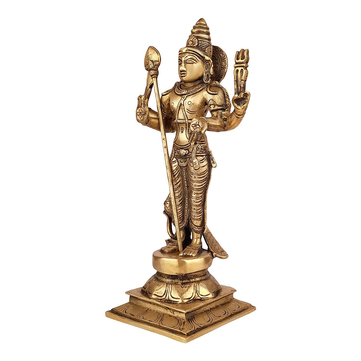 ARTVARKO Brass Lord Murugan Kartikeya Murugana Kumaraswamy Karthikeya Standing Idol Swaminatha Skanda Murti Swami Ji Brass murti 12 Inch