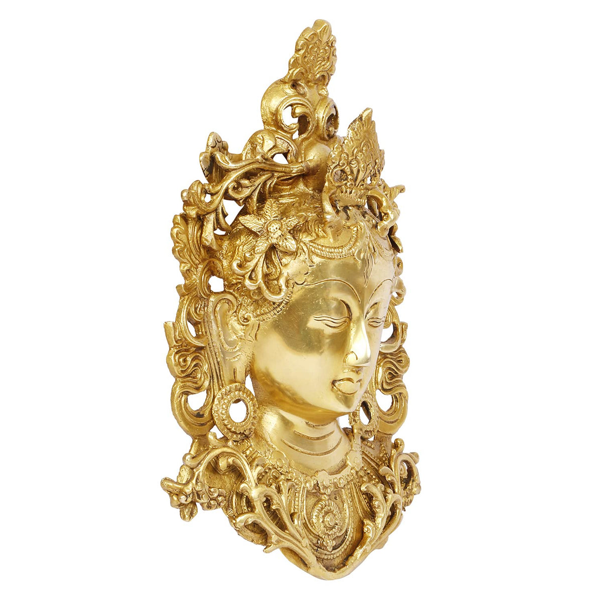 ARTVARKO Brass Tara Face Tibetan Buddha Idol/Deity Mask Wall Hanging Showpiece (11 Inches Height,)