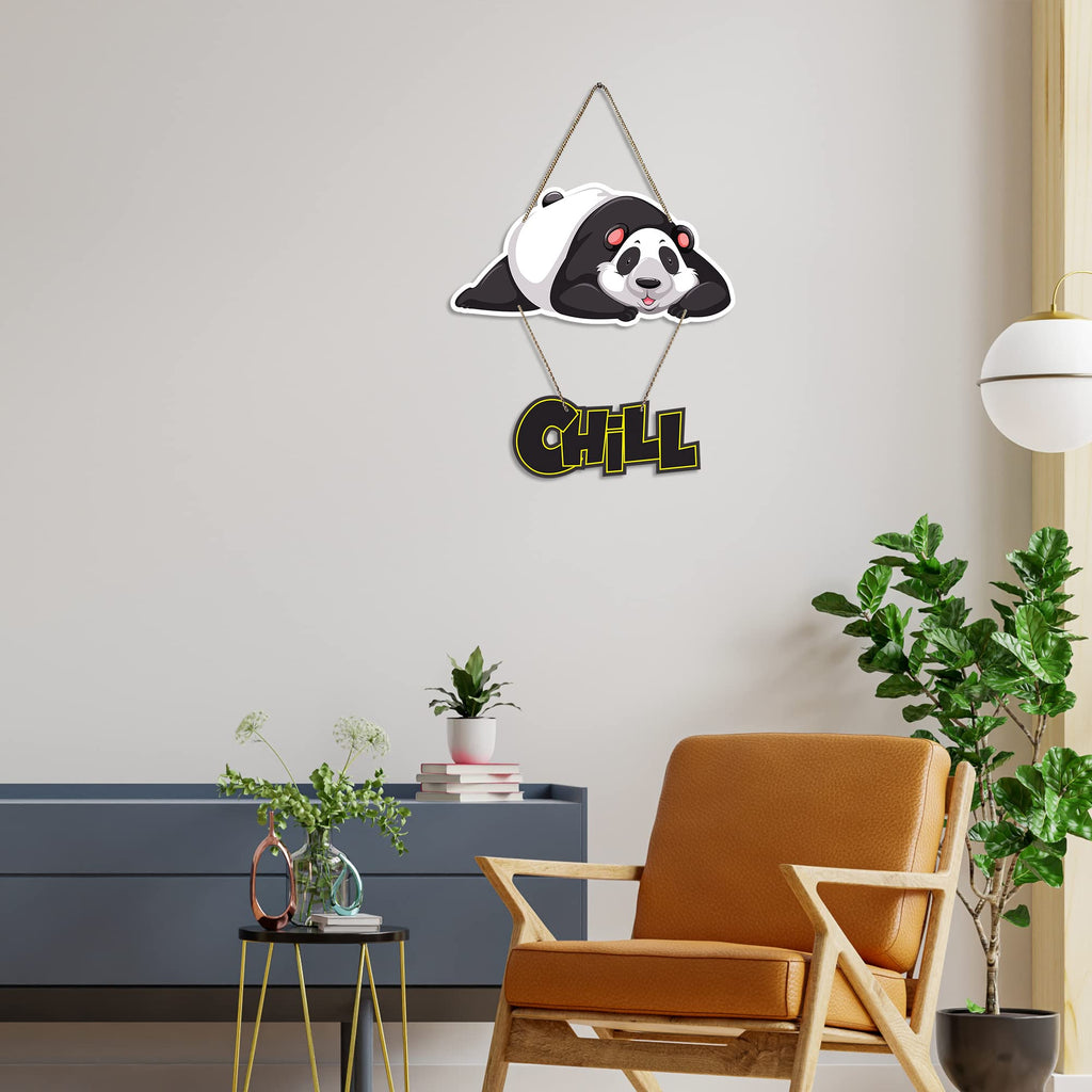 Artvibes Chill Panda Printed Wooden Wall Hangers Decorative Items with Quotes for Home Decor | Office | Gift | Livingroom, Bedroom | Modern Designer Decoration Artworks Hangings (WH_5714N), Abstract