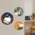Artvibes Sacred Cow Pichwai Art Round Shape MDF Wooden Wall Decor Items | Living Room | Office | Handcrafted Art | Wall Accent | Painting | Artworks Hangings | Gift Items (WH_8814NN), Set of 3