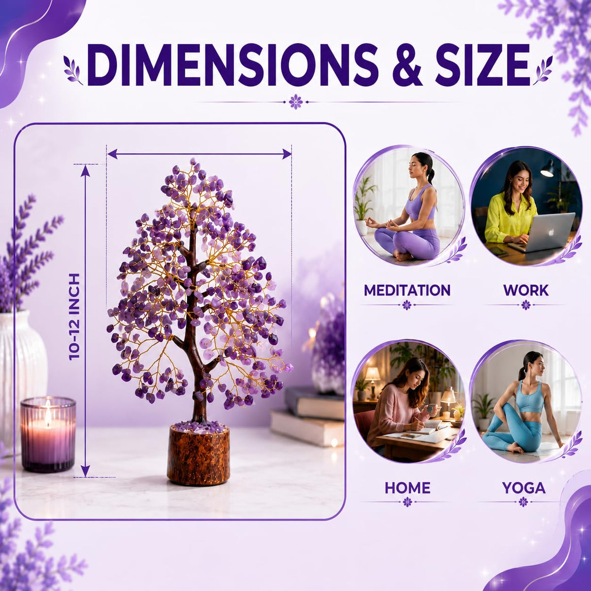 Hari Enterprises Amethyst Crystal Tree with 300 Beads | Amethyst Money Tree for Home Décor | Feng Shui Crystal Tree for Wealth, Positivity & Prosperity | Handmade Decorative Crystal Plant