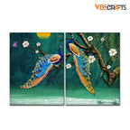 VIBECRAFTS 2 Pieces Beautiful Bird Couple In Forest Canvas Wall Painting Fitted With Wooden Frame For Home | Office | Living Room | Gifts(PTVC2Pcs1_17507)