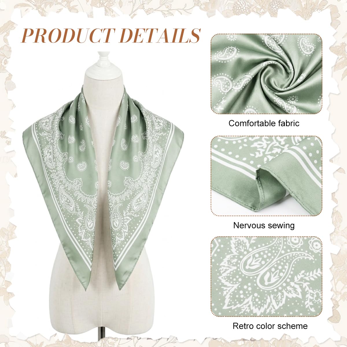 SANNIDHI 3 Pcs Satin Bandanas for Women, Stylish Head Scarf, 70x70cm