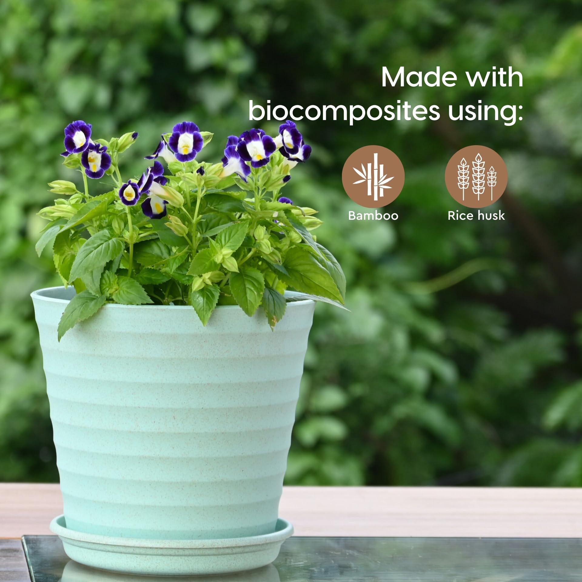Eha Earth-Friendly Linea 7.5 Inch Plant Pot Made with Rice Husk, Pack of 4