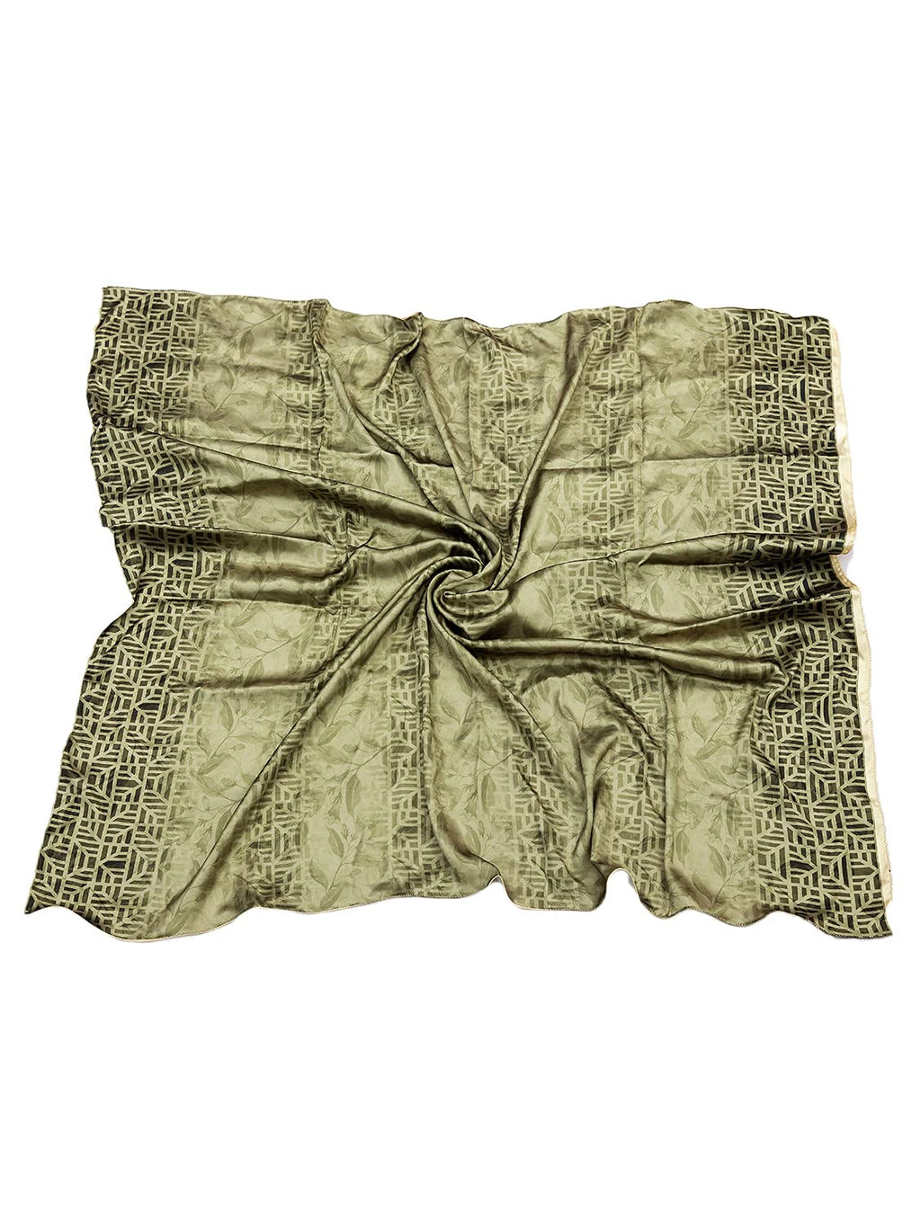 leeza store Women's Premium Silk Scarf – Olive Green 40X40 Square Stole | Tonal Vine Motif Design | Soft Lightweight Silk Neck Scarf, Head Scarf & Hijab Wrap