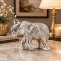 KridayKraft Decorative Silver Elephant Trunkup Silver Plated Statue, 12 cm x 9.5 cm, 400 gm, Intricately Carved Metal Figurine