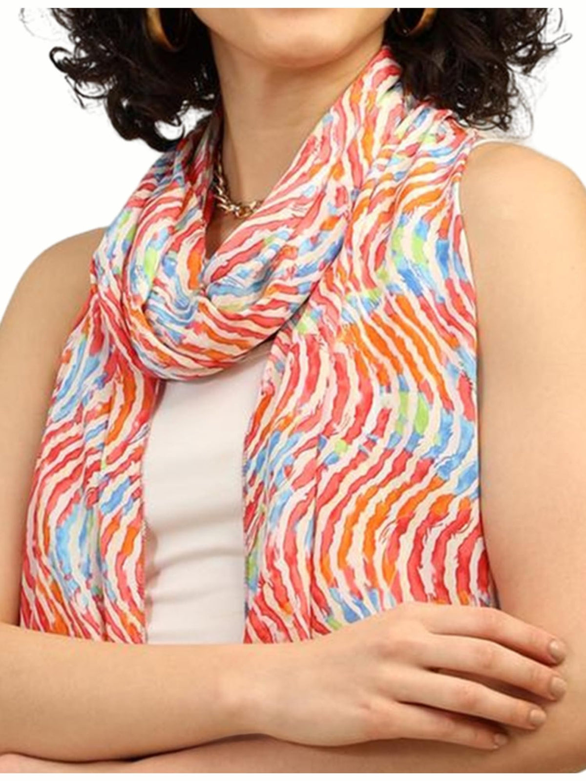 KE KANHA EXPORTS Scarf for Women Boho | Border Print Stylish | Stole for Women Breathable Summer Beach Wrap with Tassels | Multicolour |180 x 50 cm FREE Scrunchie Included