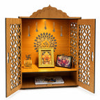 Zesta Wooden Mandir for Home Big Size | DIY Pooja Mandir with LED Spot Light | Devghar Cabinet for Living Room or Office | Wall Mounted Pooja Unit for Home (Big Mandir with Door)