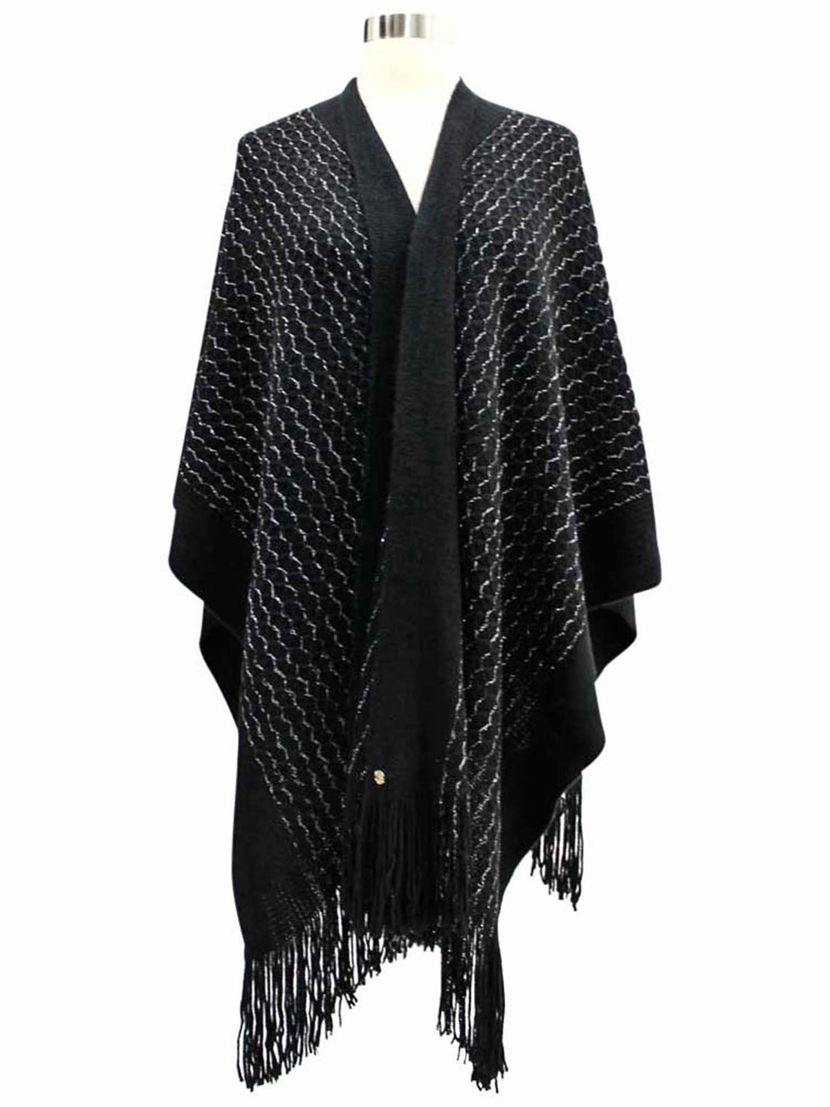 Black Metallic Knit Shawl Wrap