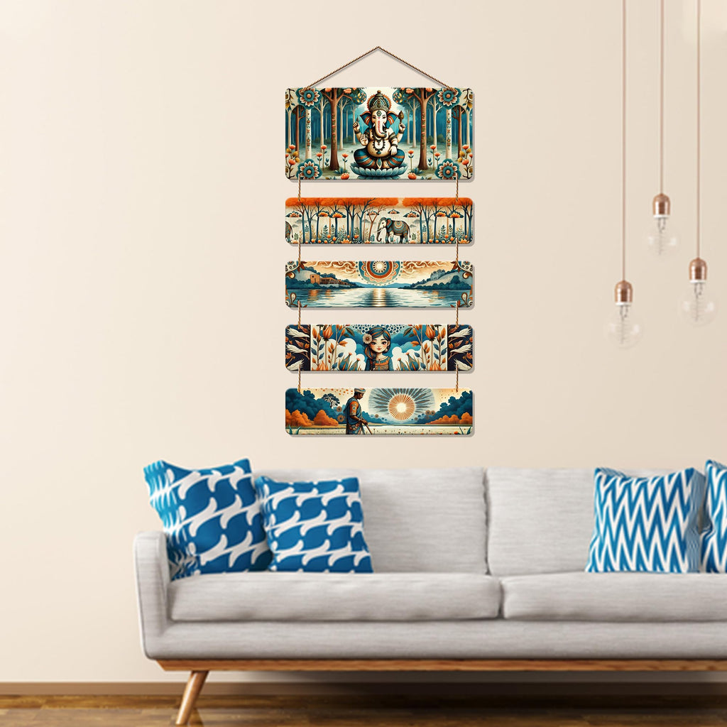Artvibes Lord Ganpati and Scenic Art Auspicious Wooden Art Work Wall Hanging For Good Luck Properity Vastu | Spiritual Decor Items | Paintings | Wall Poster| Modern Decor Item | Gift Items (WH_6717N)