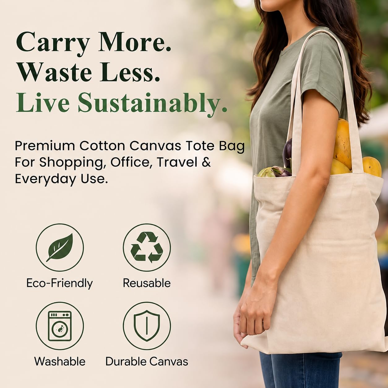 HOMIGLY Plain Cotton Canvas Tote Bag | Reusable Eco-Friendly Shopping Bag with Long Handles | Washable, Durable | Multipurpose Grocery, Office, College, Beach & Daily Use Carry Bags (12 Pcs, 12x14 In)
