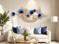 Mahira Artefacts Luxury Metal Wall Art, Blue and Gold Ginkgo Leaf, 3D Floral Design, Modern Decor for Living Room and Bedroom
