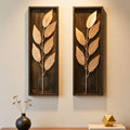 DSH Leaf Wall Art Panels Modern Rustic Home Décor Wall Hanging Sculpture for Living Room, Bedroom & Office (45X15 CM) Decoration Item (Titan Leaf, 2 Frames)