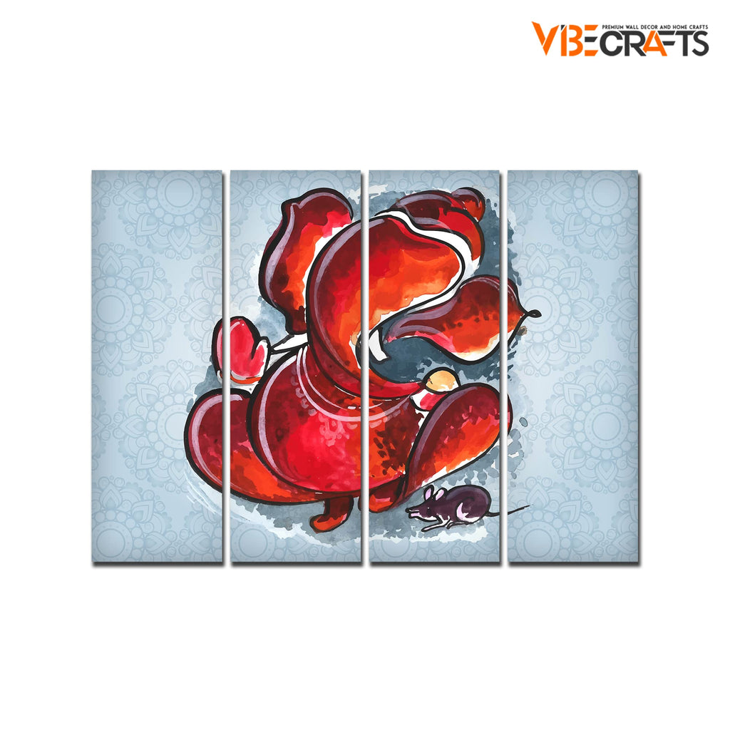 VIBECRAFTS Divine Ganesha 4 Pieces Canvas Wall Painting Fitted With Wooden Frame For Home | Office | Living Room | Gift(PTVC4Pcs1_13519)