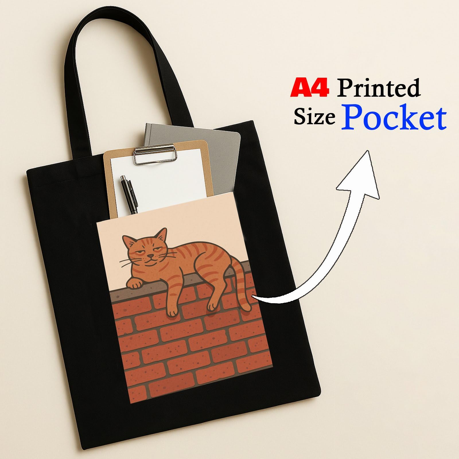 Kirmada Lazy Street Cat Tote Bag for Women Cute Cat Lover Cotton Tote with Zipper Black Eco Friendly Canvas Shoulder Bag Stylish College and Shopping Tote for Girls Durable Reusable Bag India