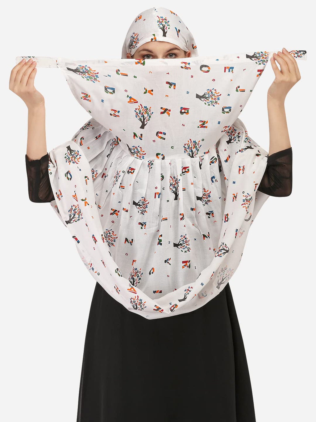 7 season's Cotton Long Scarf Cum Mask Universal Size Usable for vehicle Driver for sunlight UV protection White Printed Design For Girl & Women (ABCD - L)