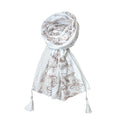 FAHABO Scarf Woman Pleated Cotton Scarves with Embroidery and Tassels | Hijab Scarf | Headscarf | Neck Scarf | Stoles | Wraps (Fairy Tale White -1)