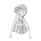 FAHABO Scarf Woman Pleated Cotton Scarves with Embroidery and Tassels | Hijab Scarf | Headscarf | Neck Scarf | Stoles | Wraps (Fairy Tale White -1)