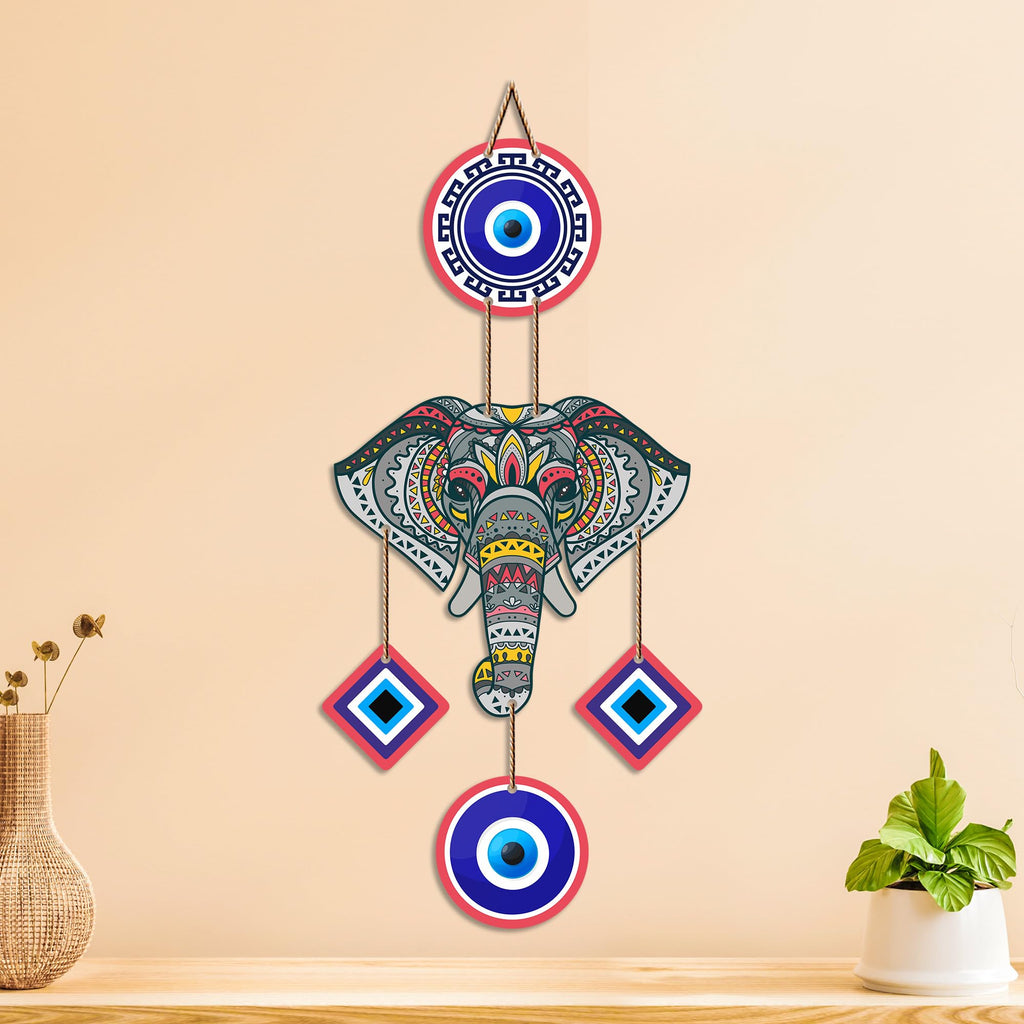 Artvibes Mandala Elephant Evil Eye Wall Hanging for Home Entrance | Nazar Battu MDF Wall Decor | Vastu Inspired Decorative Art for Living Room | Office & Main Door | Housewarming Gift (WH_8551N)