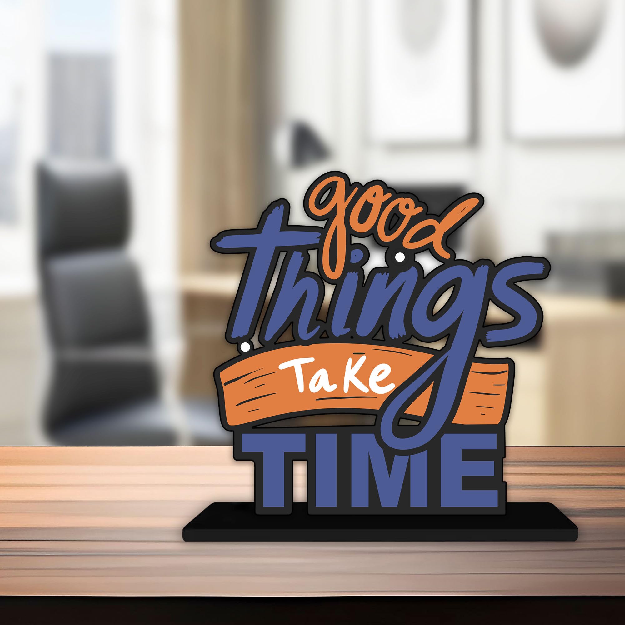 Artvibes Wooden Idols and Figurine Good Things Take Time Quotes Table Decoration for Office Desk | Home Decor | Living Room | Modern Art Wood Showpiece Gift Item (SP_1152)