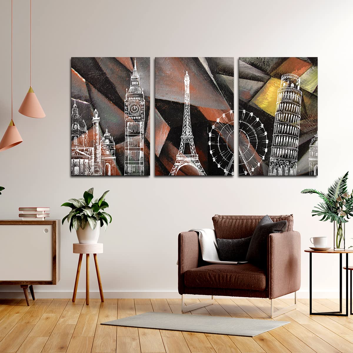 VIBECRAFTS 3 Pieces Beautiful Abstract Canvas Wall Painting Fitted With Wooden Frame For Home | Office | Living Room | Gifts(PTVC3Pcs3_11521)
